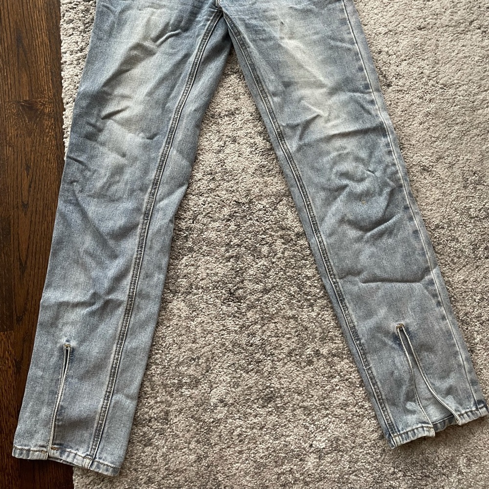 Trendy high rise flare with slit jeans